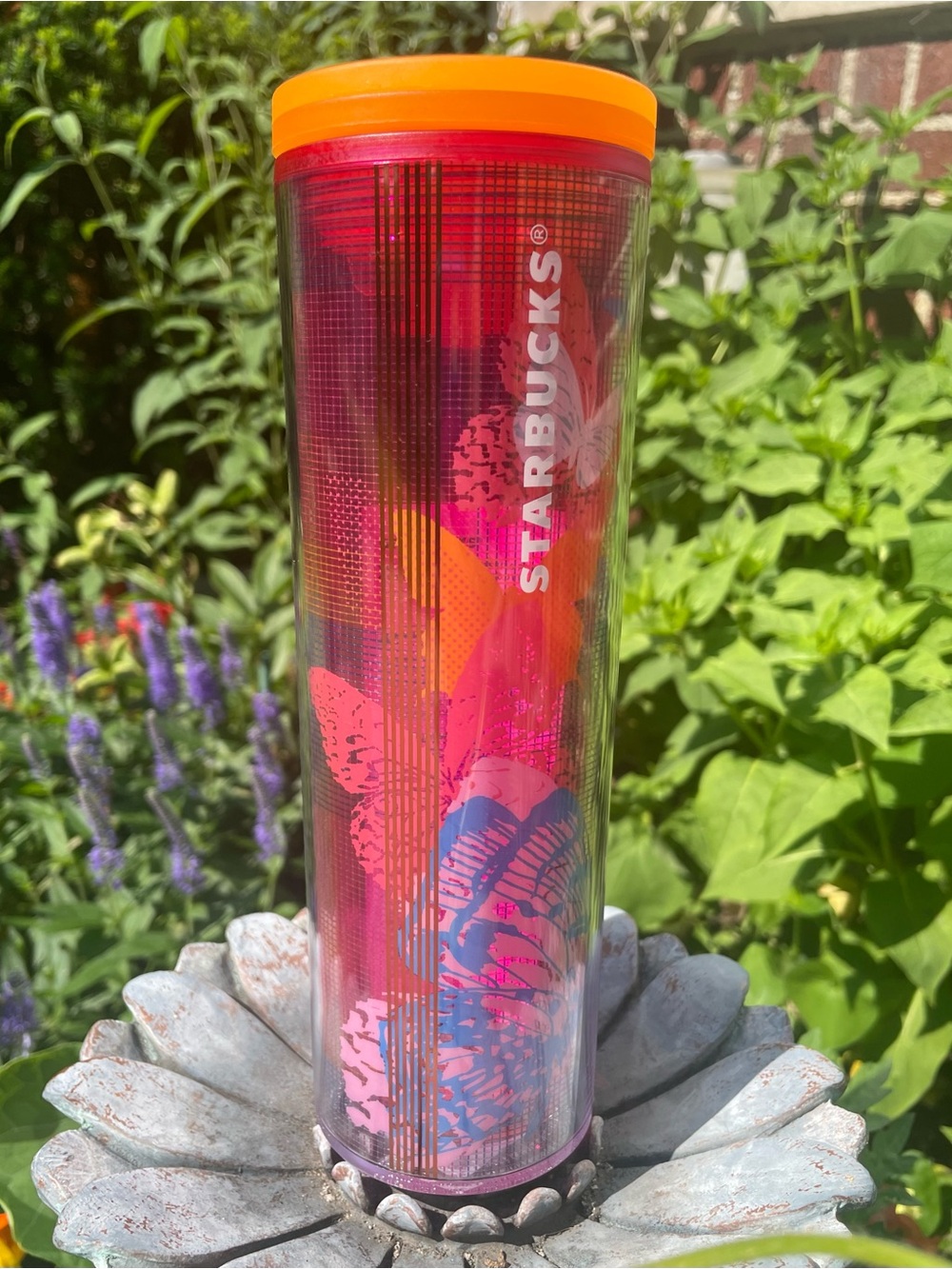 NWT Starbucks 2022 Spring Butterfly Cold Tumbler 16 Ounces Orange Pink